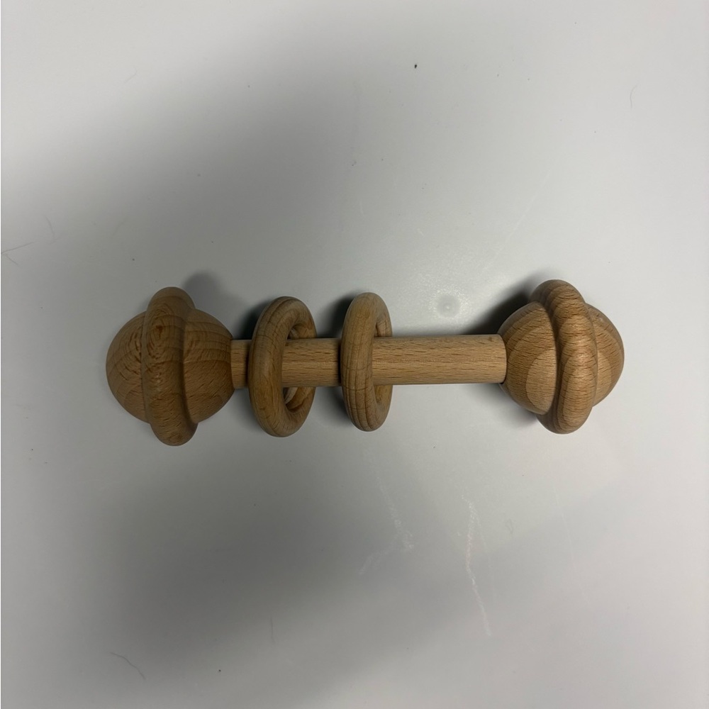 Natural Wood Baby Rattle with Rings